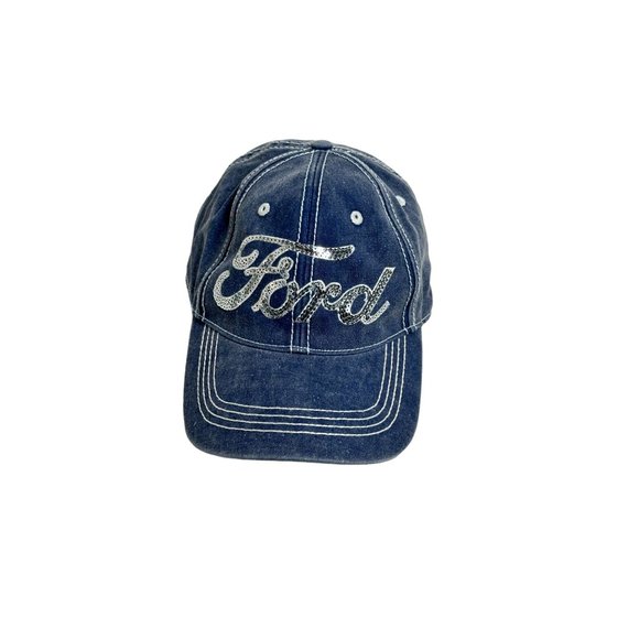 Ford Motor Company Denim Sequin Bling Logo Hat Cap Adjustable - Picture 1 of 6
